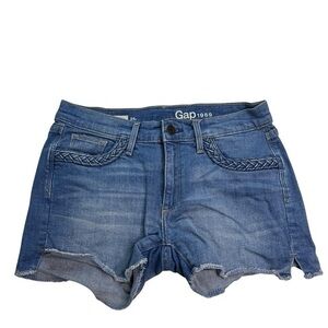 GAP Authentic Summer Jean Shorts Denim Blue Woven‎ Trim Pockets Raw Frayed Hem